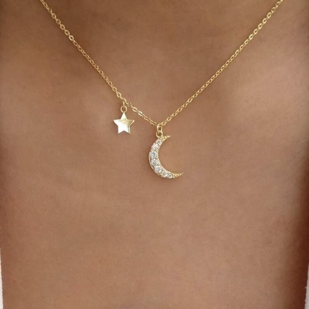Gold Star and Moon Necklace